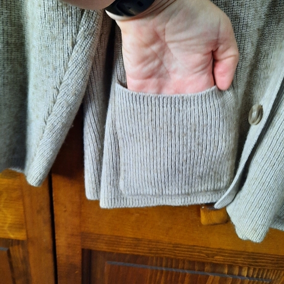 Liz Claiborne Collection wool cashmere blend tan ribbed knit cardigan sweater M - Picture 7 of 11